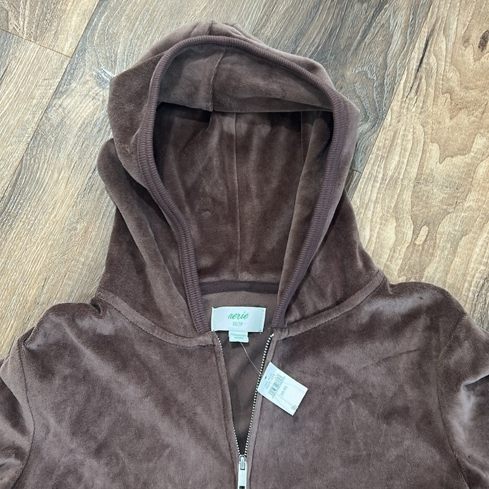 Aerie NWT cropped style jacket zip up jacket brown with pockets 78% cotton - Picture 2 of 15